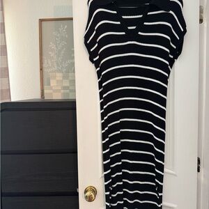 Black and White Striped Knit Women's Dress